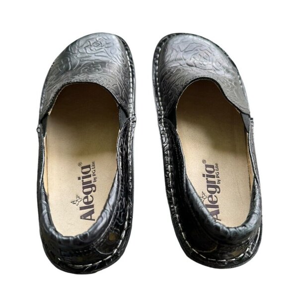 ALEGRIA Debra Black Embossed Rose Women's Eur Size 37 US 6.5 Clogs Shoes - Picture 3 of 10